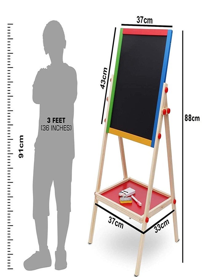 ABOUT SPACE Kids Board for Writing - Magnetic Black and White Board with Marker, Duster & Chalk | Portable & Adjustable with Stand | Double Sided Wooden Easel for Kids (37 x 88 cm) - Image 2